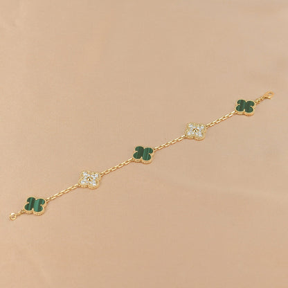 [basloveJW]CLOVER  5 MOTIF MALACHITE DIAMOND BRACELET