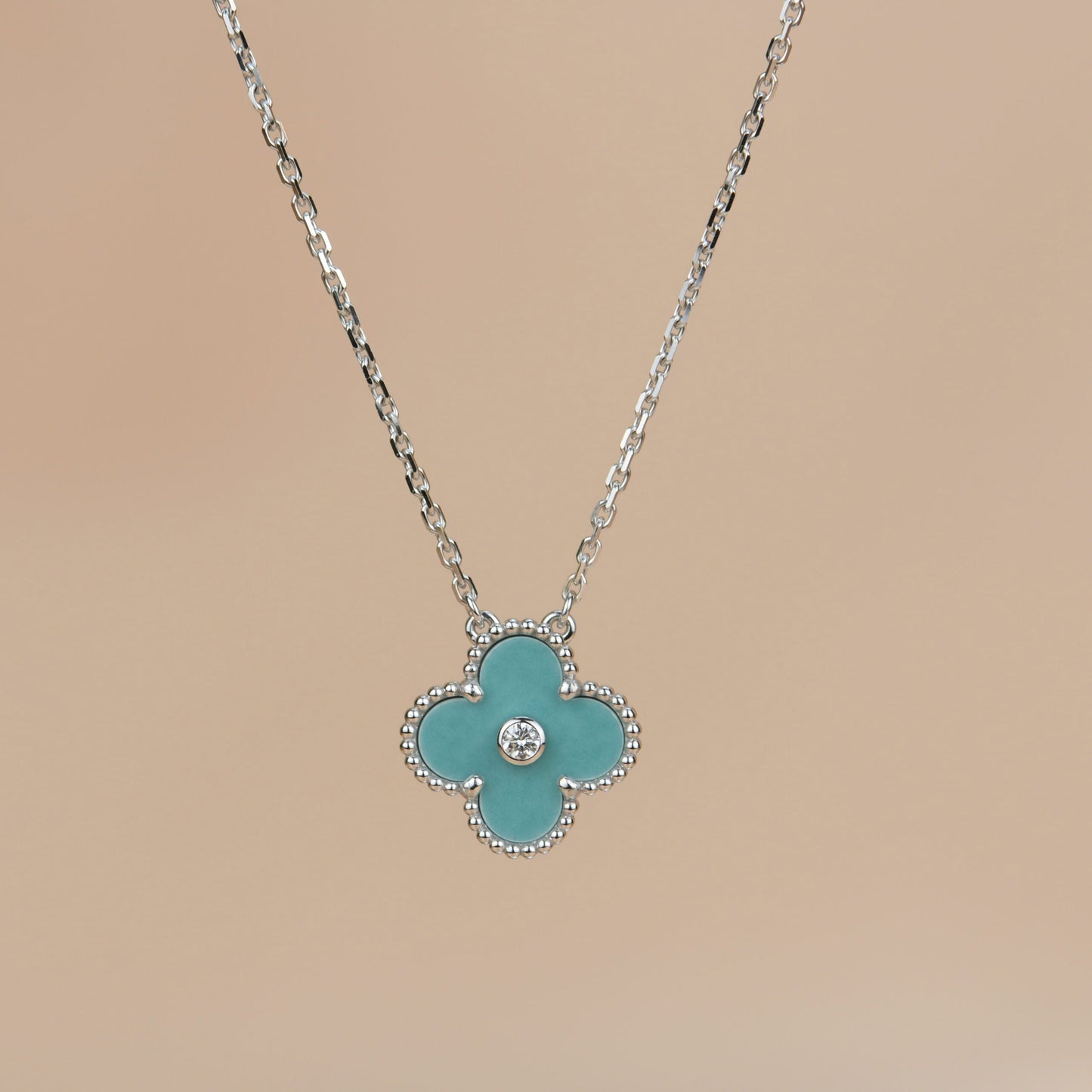 [basloveJW]CLOVER 15MM DIAMOND SVRES PORCELAIN  NECKLACE SILVER