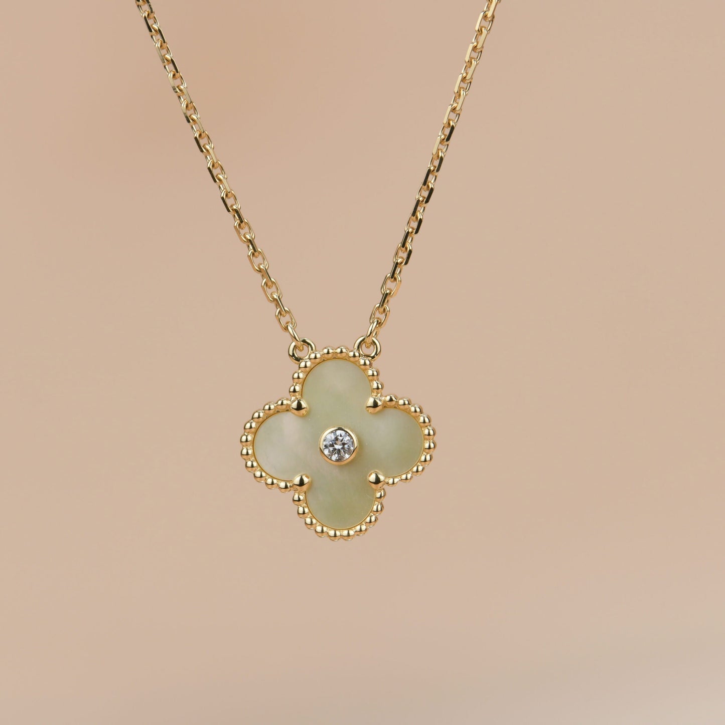 [basloveJW]CLOVER 15MM DIAMOND GOLD MOTHER OF PEARL NECKLACE