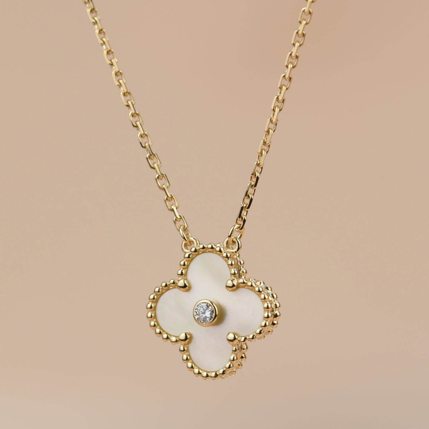 [basloveJW]CLOVER 15MM DIAMOND GOLD MOTHER OF PEARL NECKLACE