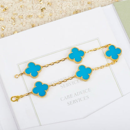 [basloveJW]CLOVER 5 MOTIFS TURQUOISE BRACELET