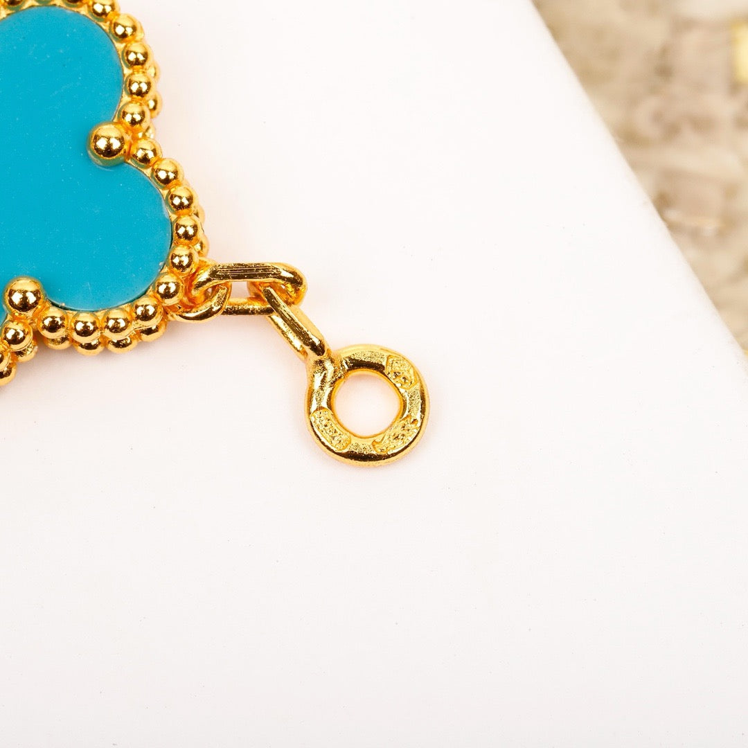 [basloveJW]CLOVER 5 MOTIF TURQUOISE DIAMOND GOLD BRACELET