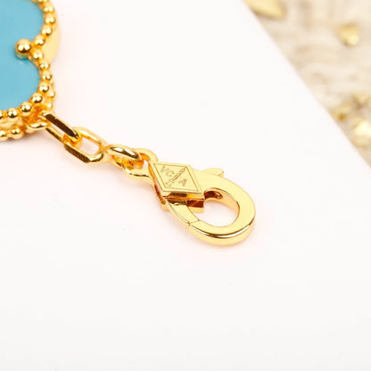 [basloveJW]CLOVER 5 MOTIF TURQUOISE DIAMOND GOLD BRACELET