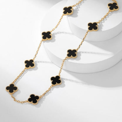 [Basjewels]CLOVER 10 MOTIFS ONYX NECKLACE