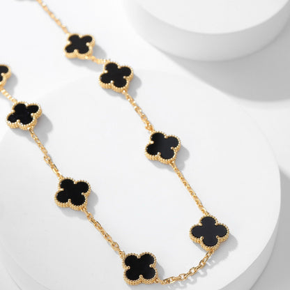 [Basjewels]CLOVER 10 MOTIFS ONYX NECKLACE