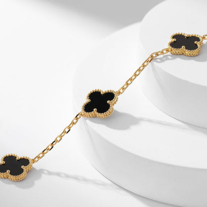 [Basjewels]CLOVER 10 MOTIFS ONYX NECKLACE