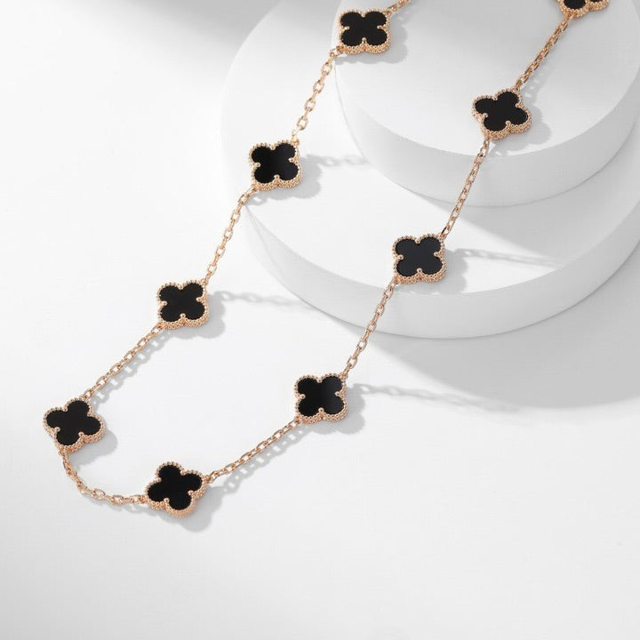 [Basjewels]CLOVER 10 MOTIFS ONYX NECKLACE