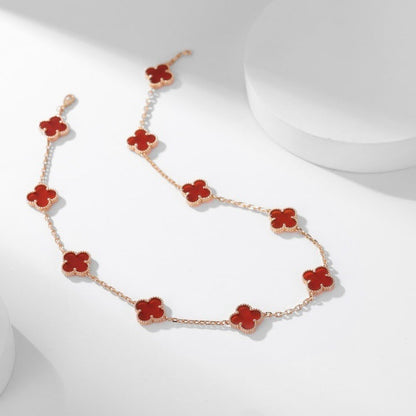 [Basjewels]CLOVER 10 MOTIFS CARNELIAN NECKLACE