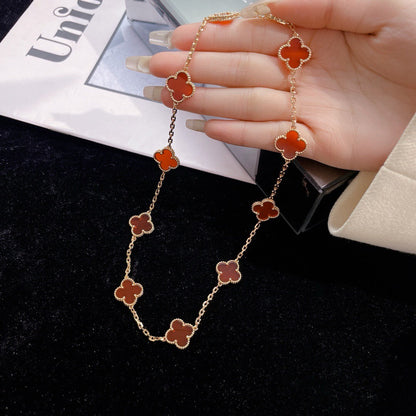 [Basjewels]CLOVER 10 MOTIFS CARNELIAN NECKLACE