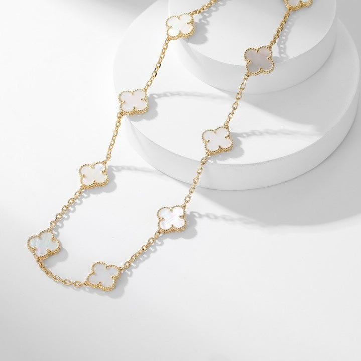 [Basjewels]CLOVER 10 MOTIFS WHITE MOTHER OF PEARL NECKLACE