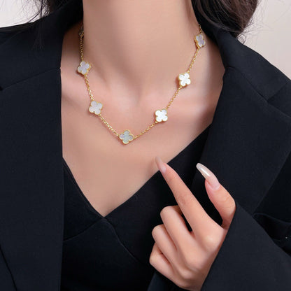 [Basjewels]CLOVER 10 MOTIFS WHITE MOTHER OF PEARL NECKLACE