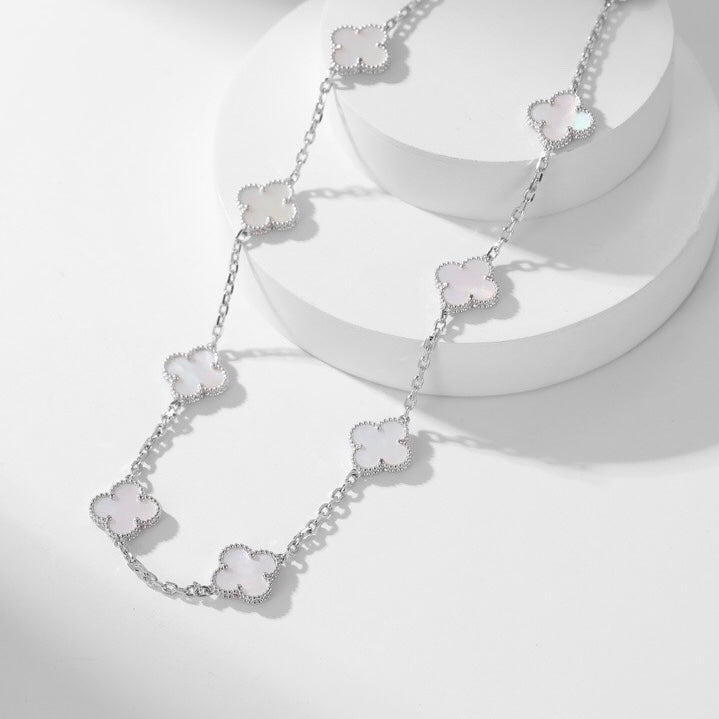 [Basjewels]CLOVER 10 MOTIFS WHITE MOTHER OF PEARL NECKLACE