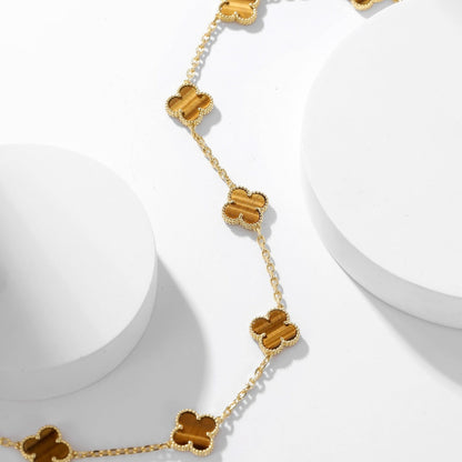 [Basjewels]CLOVER 10 MOTIFS TIGER EYE NECKLACE