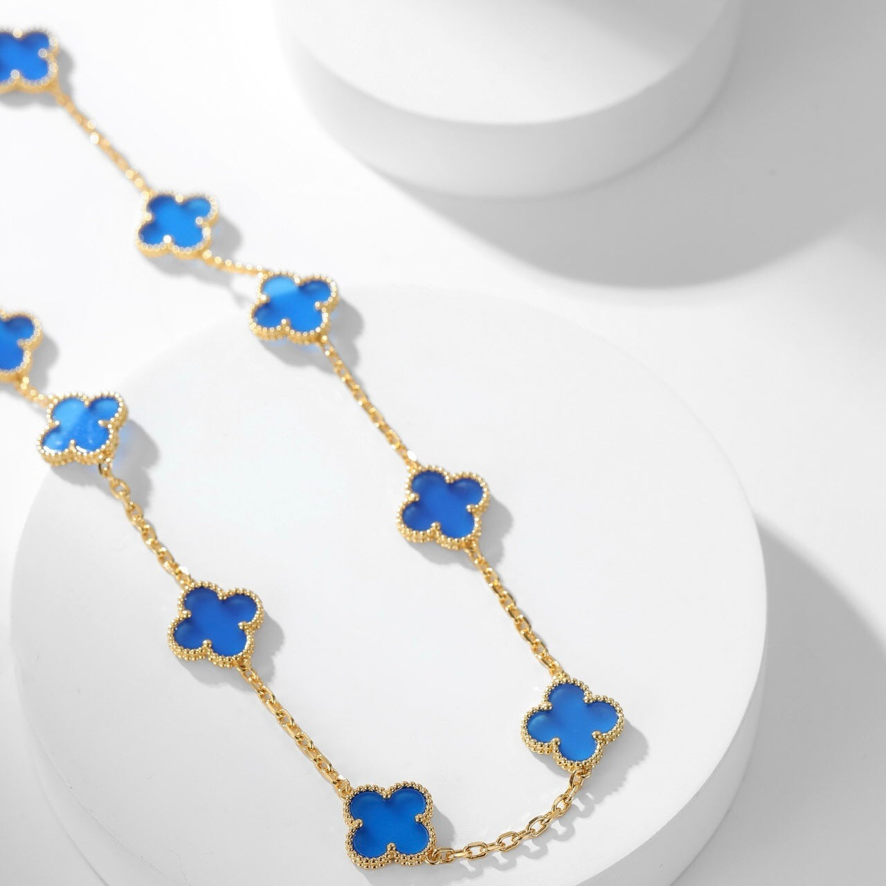 [Basjewels]CLOVER 10 MOTIFS BLUE AGATE NECKLACE