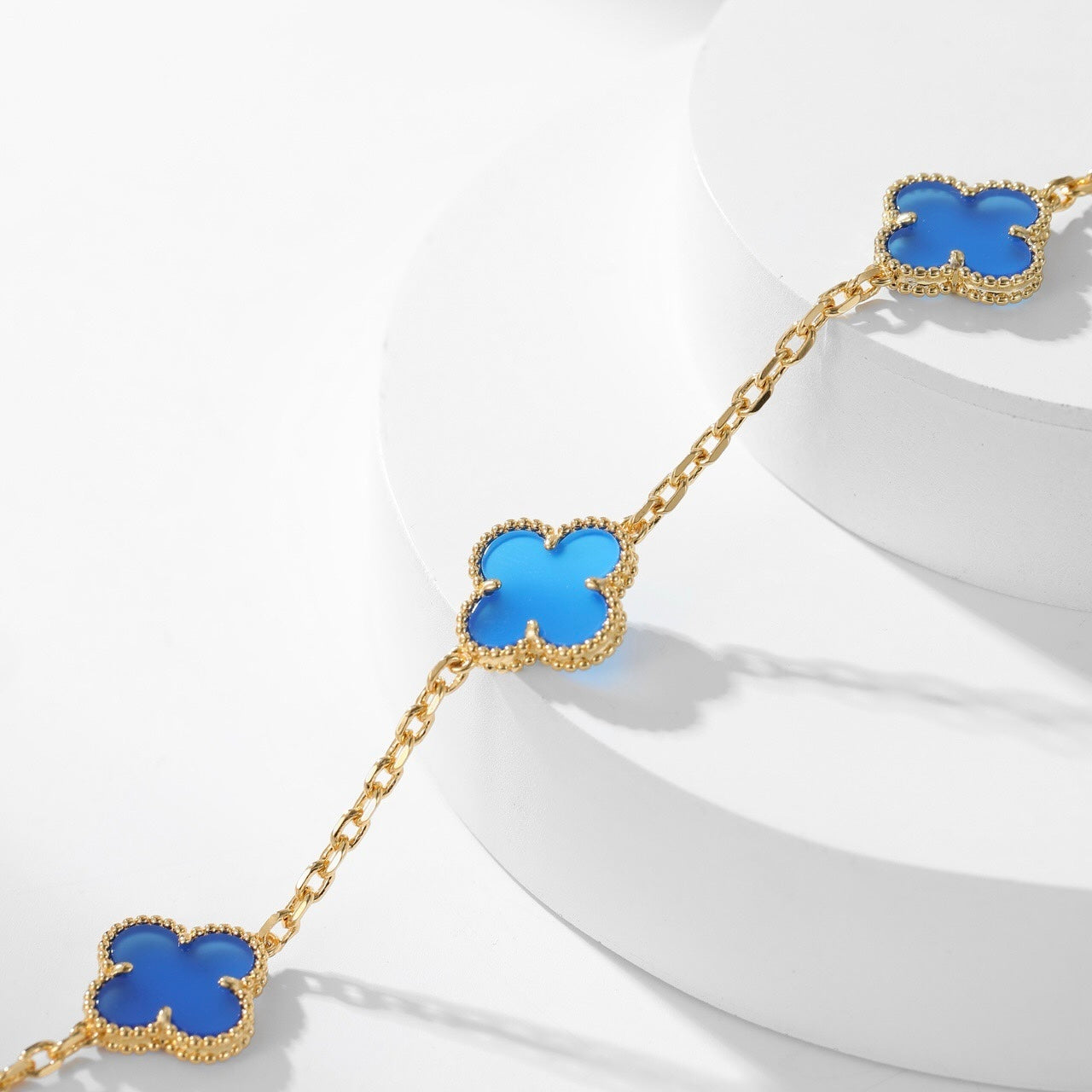 [Basjewels]CLOVER 10 MOTIFS BLUE AGATE NECKLACE