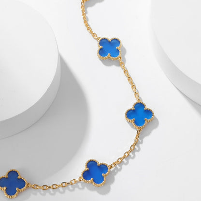 [Basjewels]CLOVER 10 MOTIFS BLUE AGATE NECKLACE