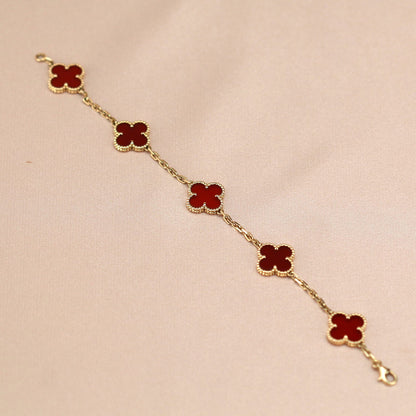 [basloveJW]CLOVER 5 MOTIFS RED AGATE  BRACELET