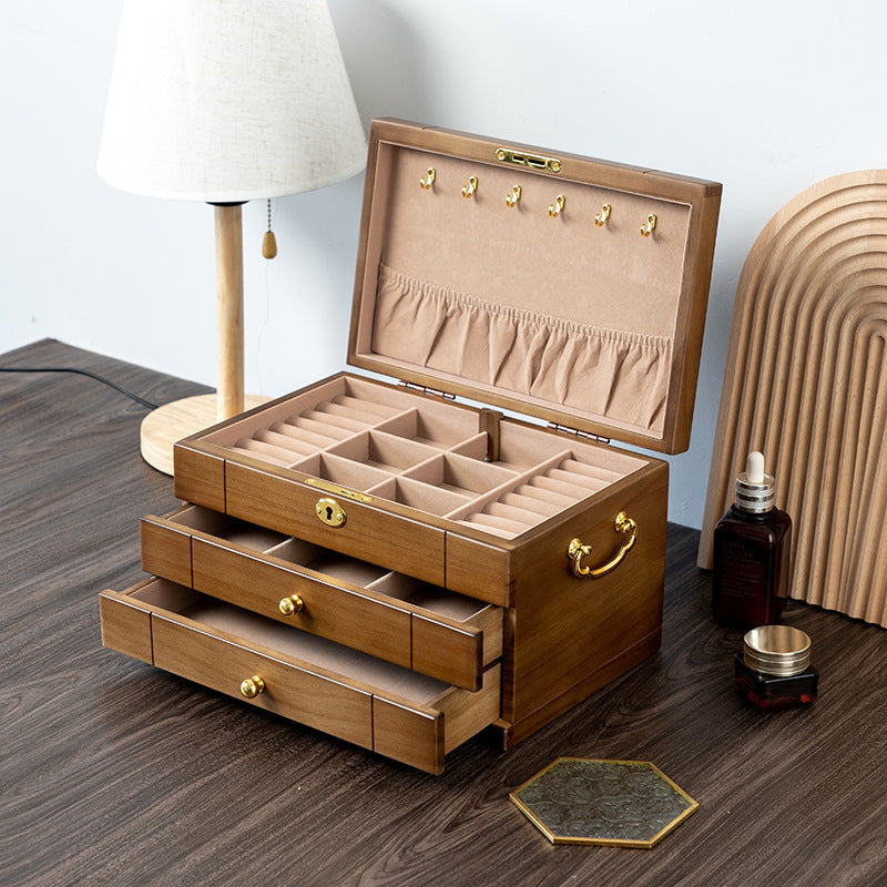 SOLID WOOD RETRO JEWELRY BOX WITH LOCK