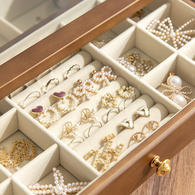 HIGH-GRADE SOLID WOOD JEWELRY BOX TRANSPARENT GLASS STORAGE BOX