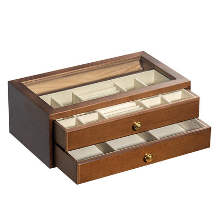 HIGH-GRADE SOLID WOOD JEWELRY BOX TRANSPARENT GLASS STORAGE BOX