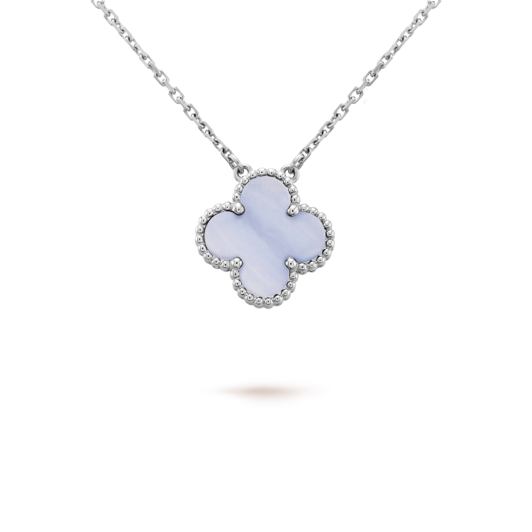 [basloveJW]CLOVER 15MM BLUE CHALCEDONY NECKLACE SILVER