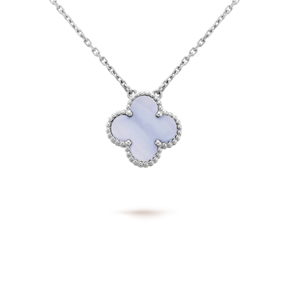 [basloveJW]CLOVER 15MM BLUE CHALCEDONY NECKLACE SILVER