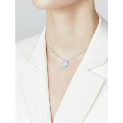 [basloveJW]CLOVER 15MM BLUE CHALCEDONY NECKLACE SILVER