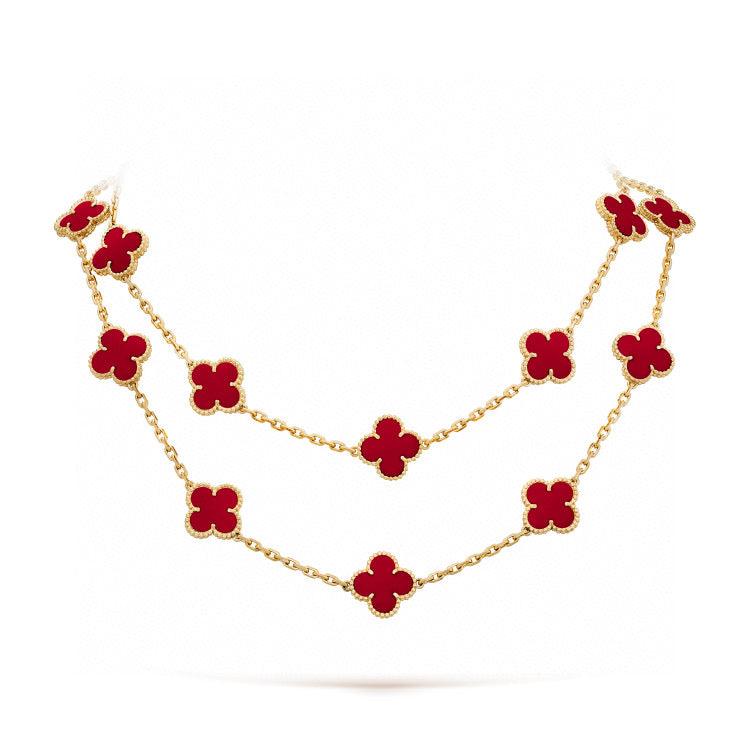 [basloveJW]CLOVER 20 MOTIFS CARNELIAN NECKLACE