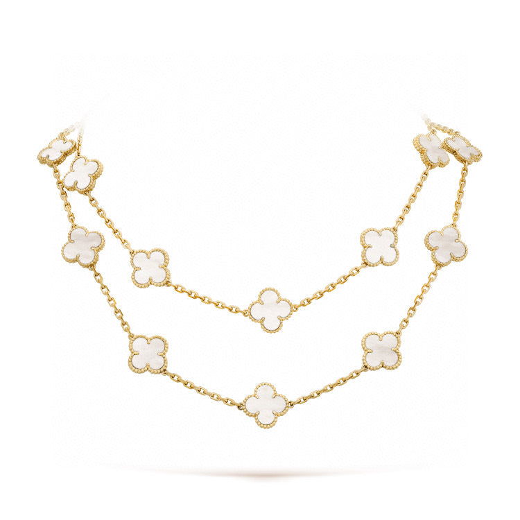 [basloveJW]CLOVER 20 MOTIFS WHITE MOP NECKLACE