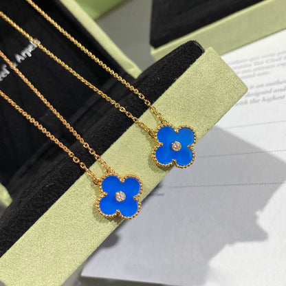 [basloveJW]CLOVER 15MM DIAMOND AND BLUE AGATE NECKLACE