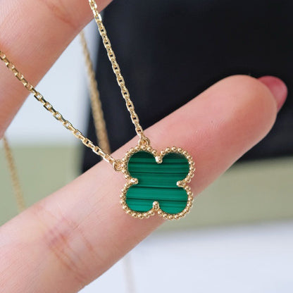 [basloveJW]CLOVER 15MM MALACHITE SINGLE FLOWER  NECKLACE