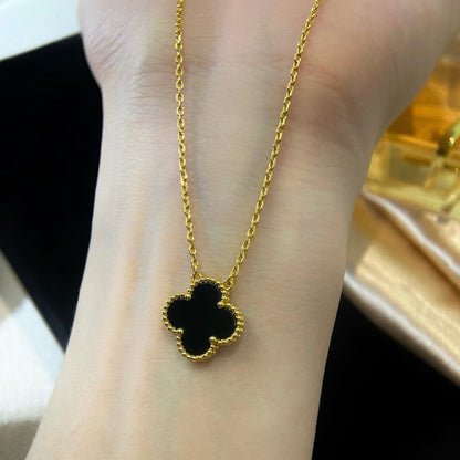 [basloveJW]CLOVER 15MM BLACK ONYX SINGLE FLOWER NECKLACE