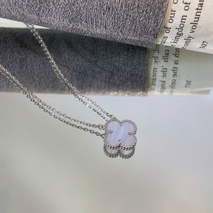 [basloveJW]CLOVER 15MM BLUE CHALCEDONY NECKLACE SILVER