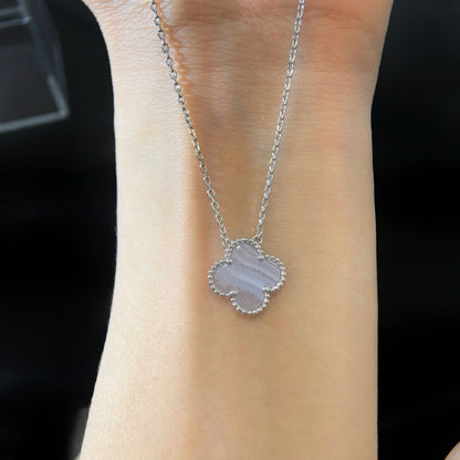 [basloveJW]CLOVER 15MM BLUE CHALCEDONY NECKLACE SILVER