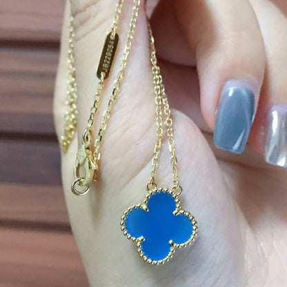 [basloveJW]CLOVER 15MM BLUE AGATE NECKLACE