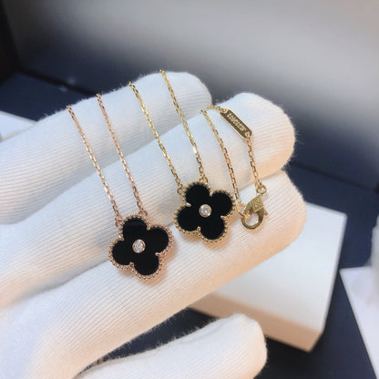 [basloveJW]CLOVER 15MM DIAMOND ONYX NECKLACE