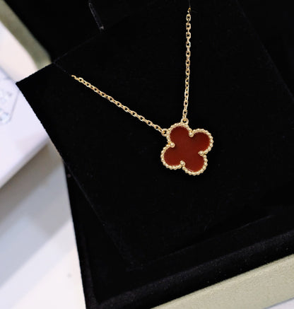 [basloveJW]CLOVER 15MM CARNELIAN SINGLE FLOWER NECKLACE