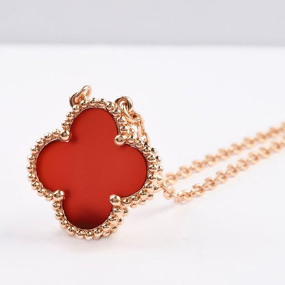 [basloveJW]CLOVER 15MM CARNELIAN SINGLE FLOWER NECKLACE