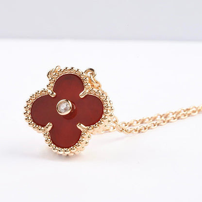 [basloveJW]CLOVER 15MM DIAMOND CARNELIAN NECKLACE