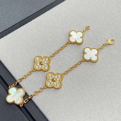 [basloveJW]CLOVER BRACELET 5 MOTIF WHITE MOP DIAMOND