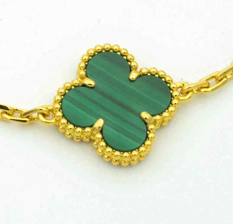 [basloveJW]CLOVER  5 MOTIF MALACHITE DIAMOND BRACELET