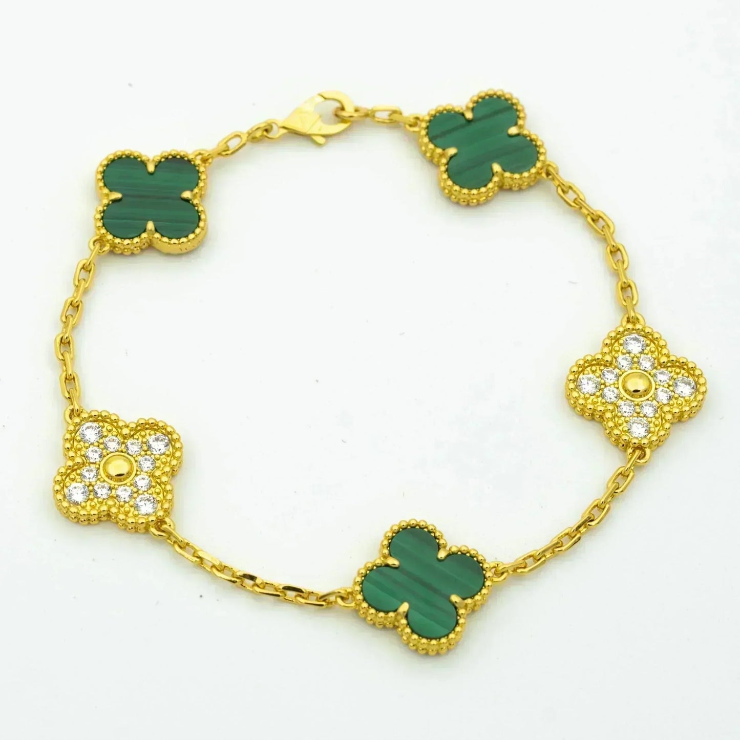 [basloveJW]CLOVER  5 MOTIF MALACHITE DIAMOND BRACELET