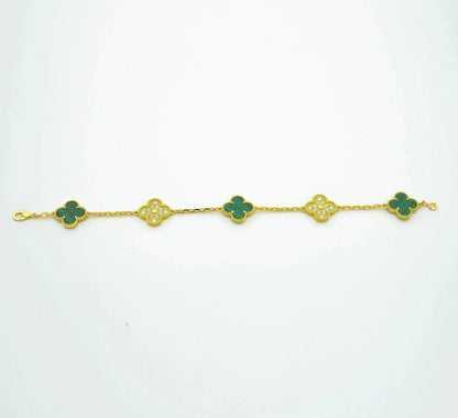 [basloveJW]CLOVER  5 MOTIF MALACHITE DIAMOND BRACELET