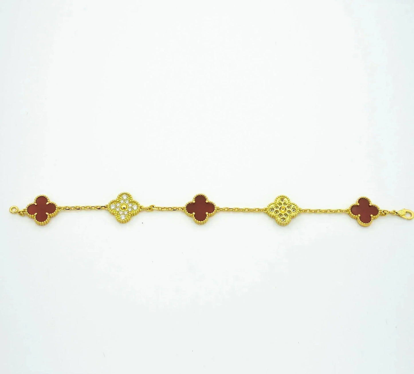 [basloveJW]CLOVER 5 MOTIFS CARNELIAN DIAMOND BRACELET