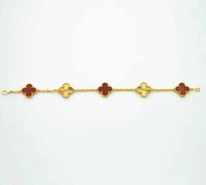 [basloveJW]CLOVER  5 MOTIFS CARNELIAN GOLD BRACELET