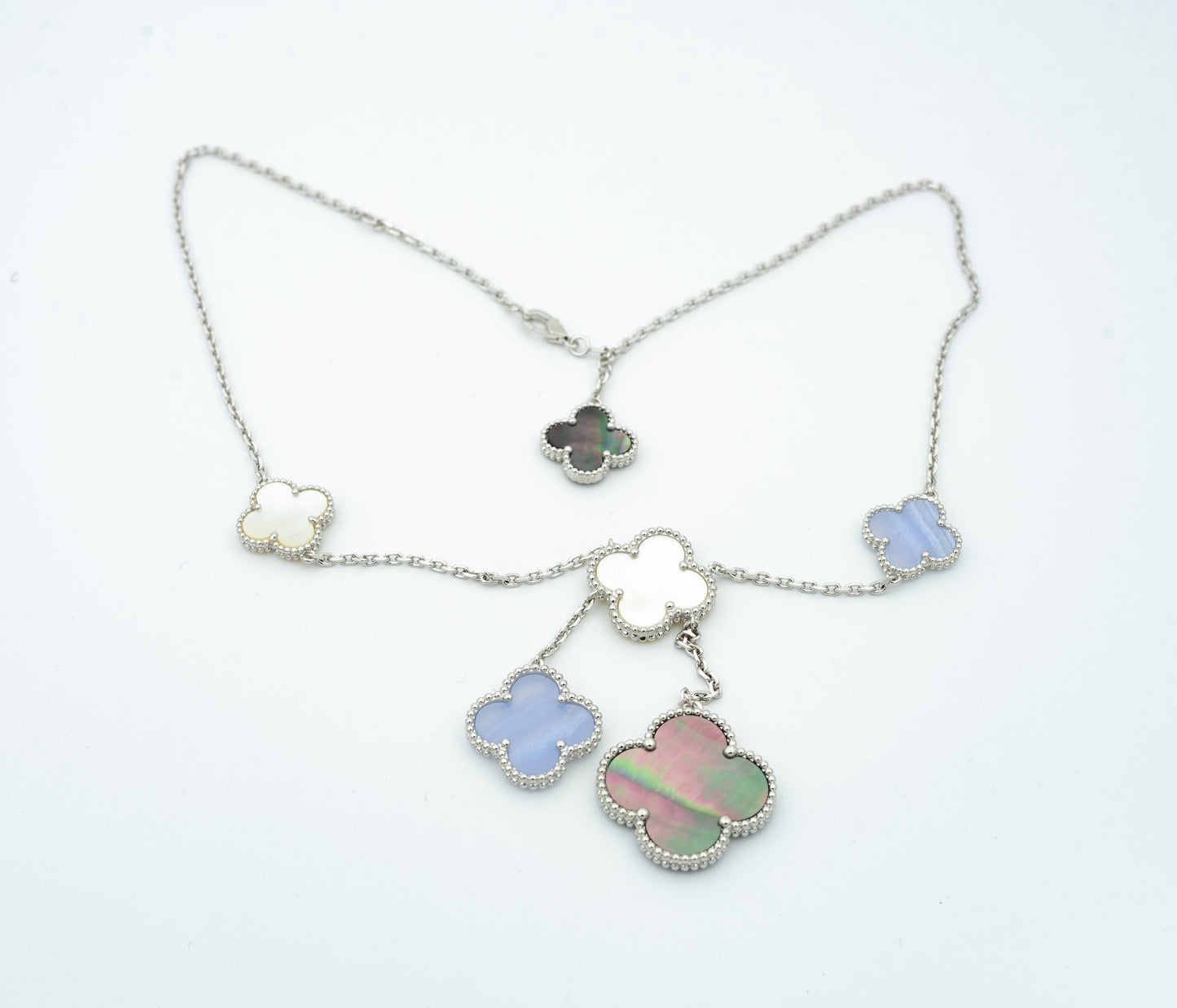 [basloveJW]CLOVER MOP CHALCEDONY NECKLACE SILVER 6 MOTIF