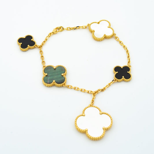 [basloveJW]CLOVER BRACELET 5 MOTIFS ONYX MOP