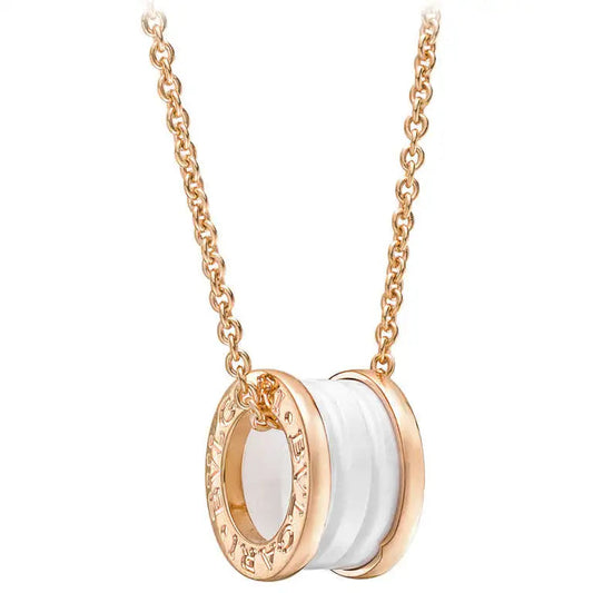 [Basjewels]ZERO 1 WHITE CERAMIC PINK GOLD DIAMOND NECKLACE