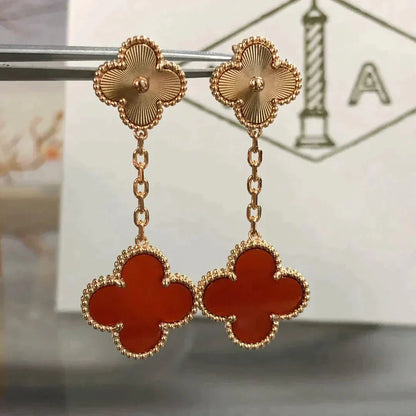 [basloveJW]CLOVER 2 MOTIF  LASER CARNELIAN EARRINGS