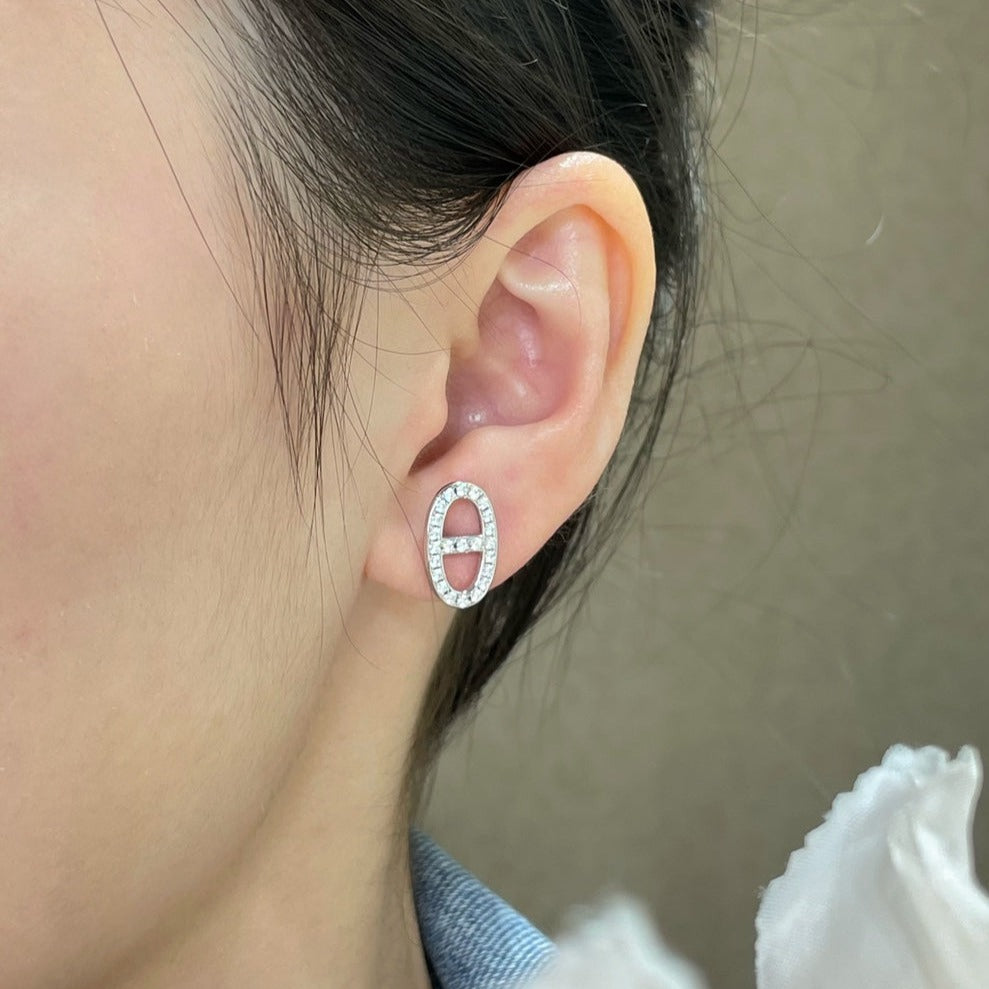 [Basjewels]HM FULL DIAMOND PIG NOSE STUD EARRINGS